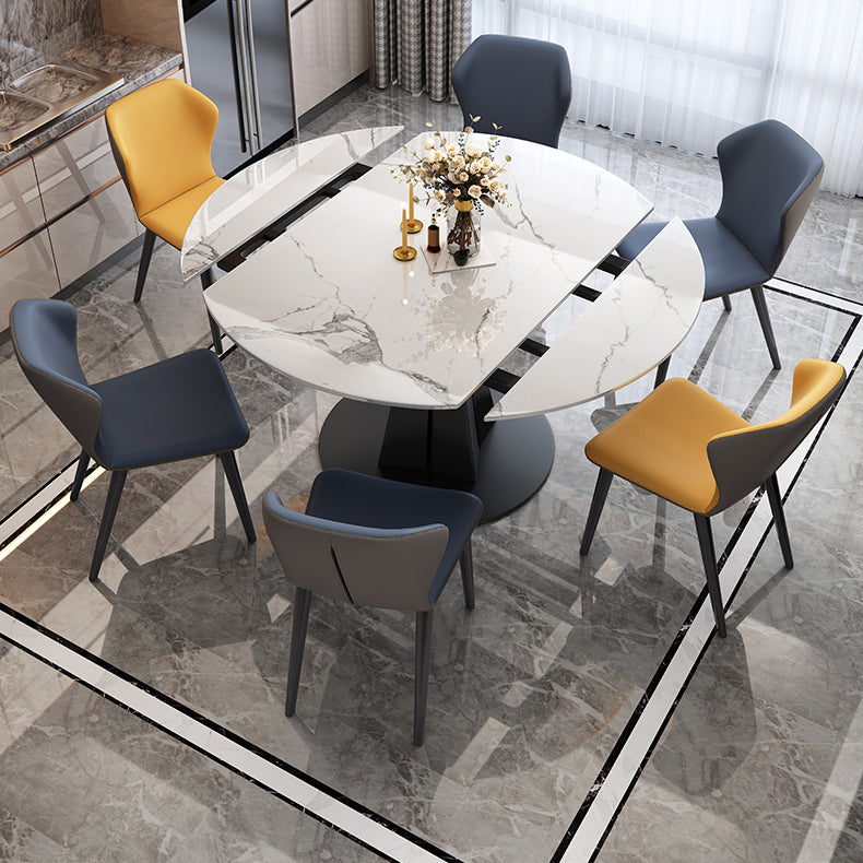 Round Steel Pedestal Dining Table Modern Dining Table with Leaf Extension