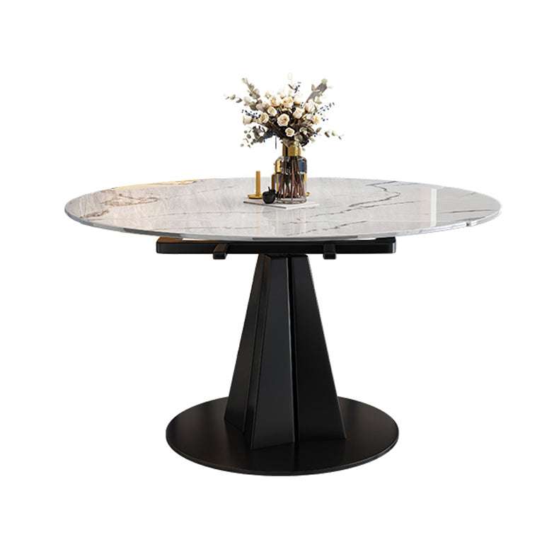 Round Steel Pedestal Dining Table Modern Dining Table with Leaf Extension