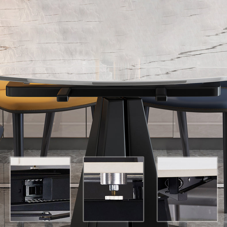 Round Steel Pedestal Dining Table Modern Dining Table with Leaf Extension