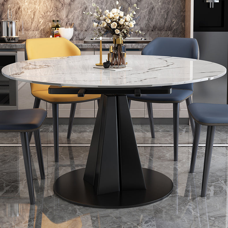Round Steel Pedestal Dining Table Modern Dining Table with Leaf Extension