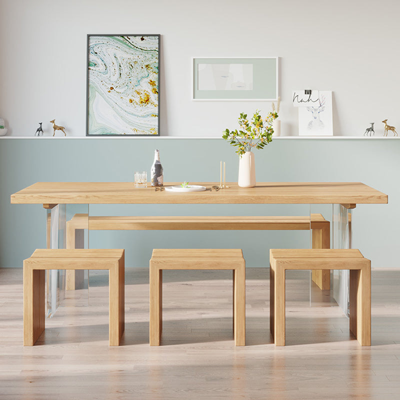 Modern Wood Top Dining Table Double Pedestal Table for Kitchen