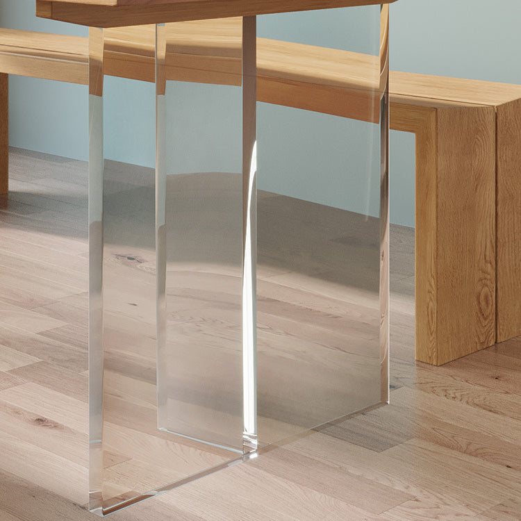 Modern Wood Top Dining Table Double Pedestal Table for Kitchen