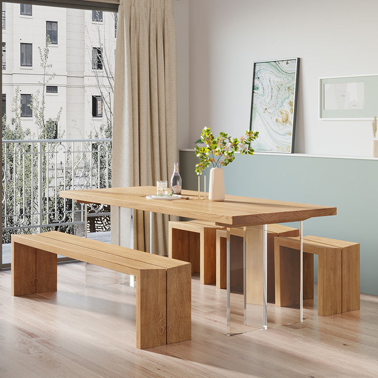 Modern Wood Top Dining Table Double Pedestal Table for Kitchen