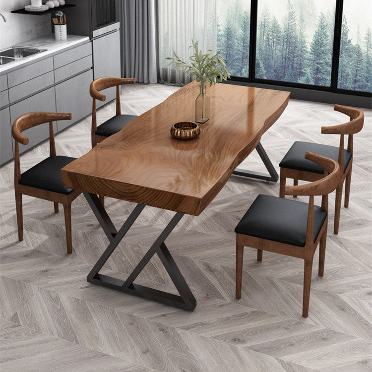 Metal Industrial Rectangle Dining Table Pine Wood Top Table for Dining Room