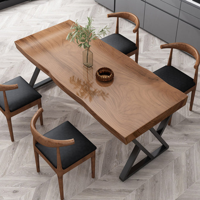 Metal Industrial Rectangle Dining Table Pine Wood Top Table for Dining Room