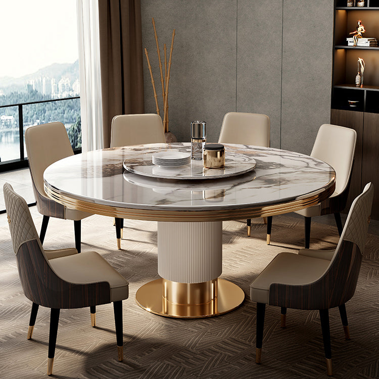 Traditional Luxury Stone Dining Table Round Gold Base Convertible Dining Table