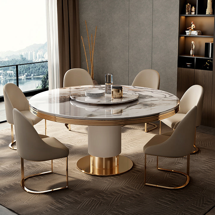 Traditional Luxury Stone Dining Table Round Gold Base Convertible Dining Table
