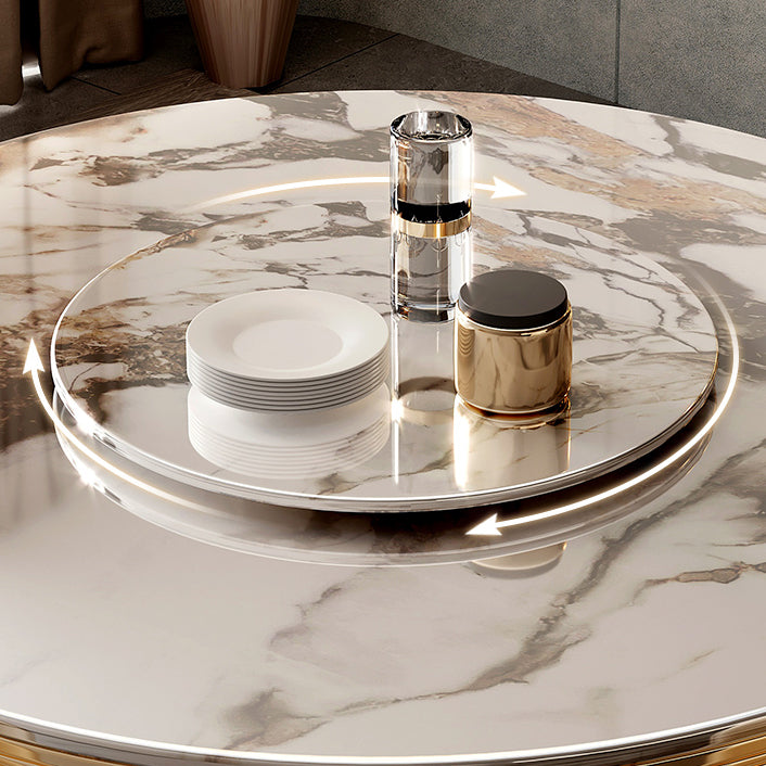 Traditional Luxury Stone Dining Table Round Gold Base Convertible Dining Table
