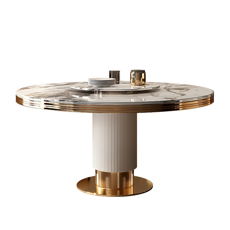 Traditional Luxury Stone Dining Table Round Gold Base Convertible Dining Table