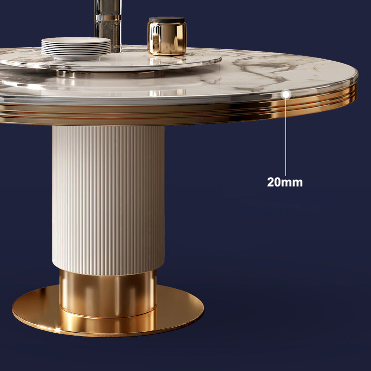 Traditional Luxury Stone Dining Table Round Gold Base Convertible Dining Table