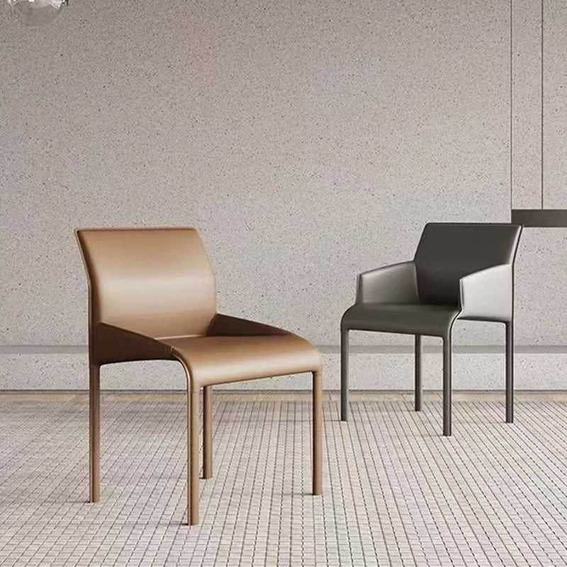 Matte Finish Solid Back Chair Faux Leather Modern Dining Chair