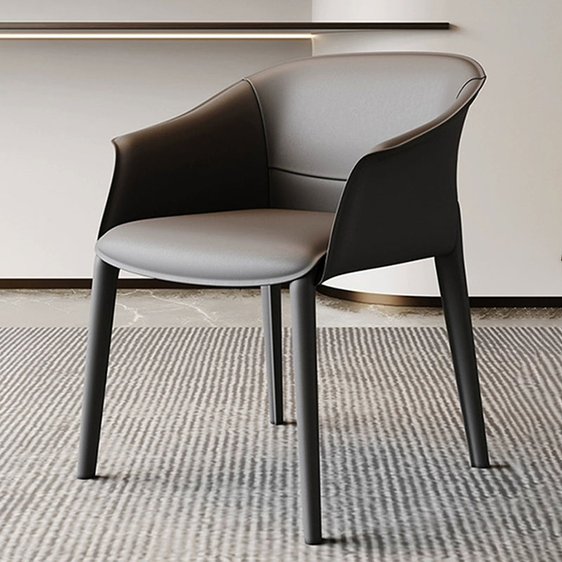 Faux Leather Contemporary Side Chair Matte Finish Solid Back Dining Arm Chair