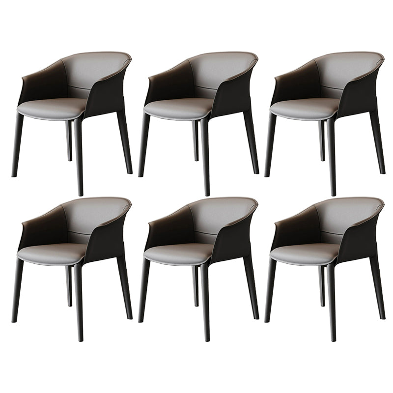 Faux Leather Contemporary Side Chair Matte Finish Solid Back Dining Arm Chair