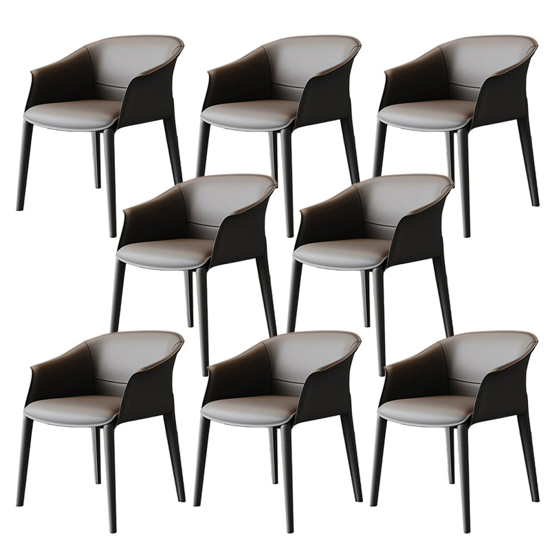 Faux Leather Contemporary Side Chair Matte Finish Solid Back Dining Arm Chair
