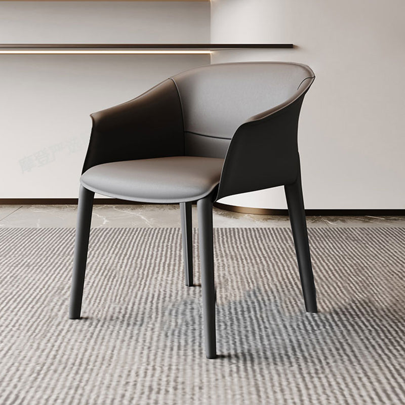 Faux Leather Contemporary Side Chair Matte Finish Solid Back Dining Arm Chair