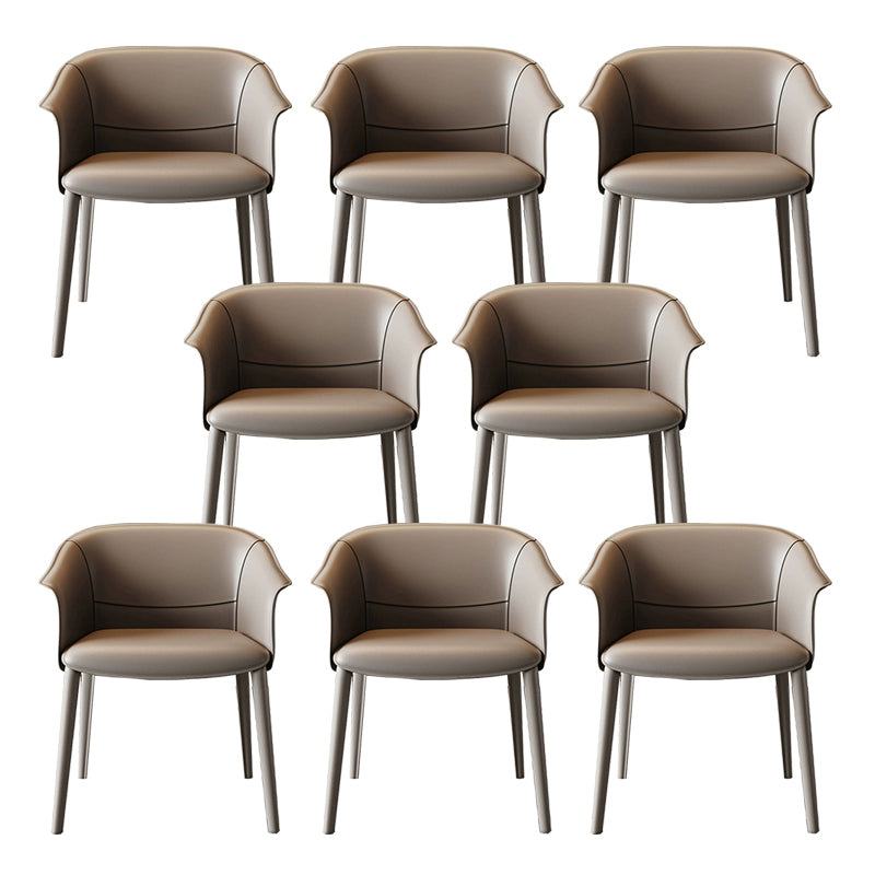 Faux Leather Contemporary Side Chair Matte Finish Solid Back Dining Arm Chair