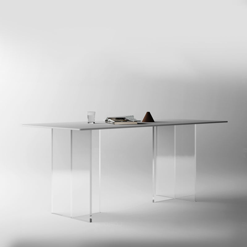 White Rectangle Dining Room Collection Modern Stone and Acrylic Table
