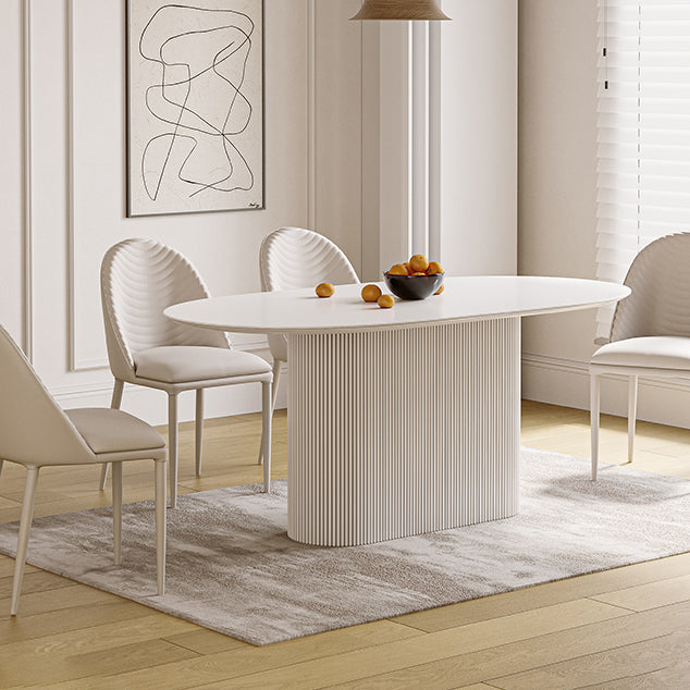 Oval Dining Table Modern Stone Top Dining Table in White with Pedestal Base