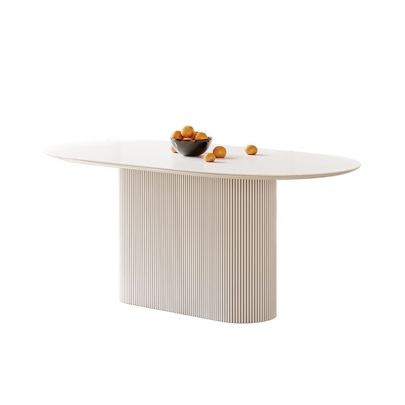 Oval Dining Table Modern Stone Top Dining Table in White with Pedestal Base
