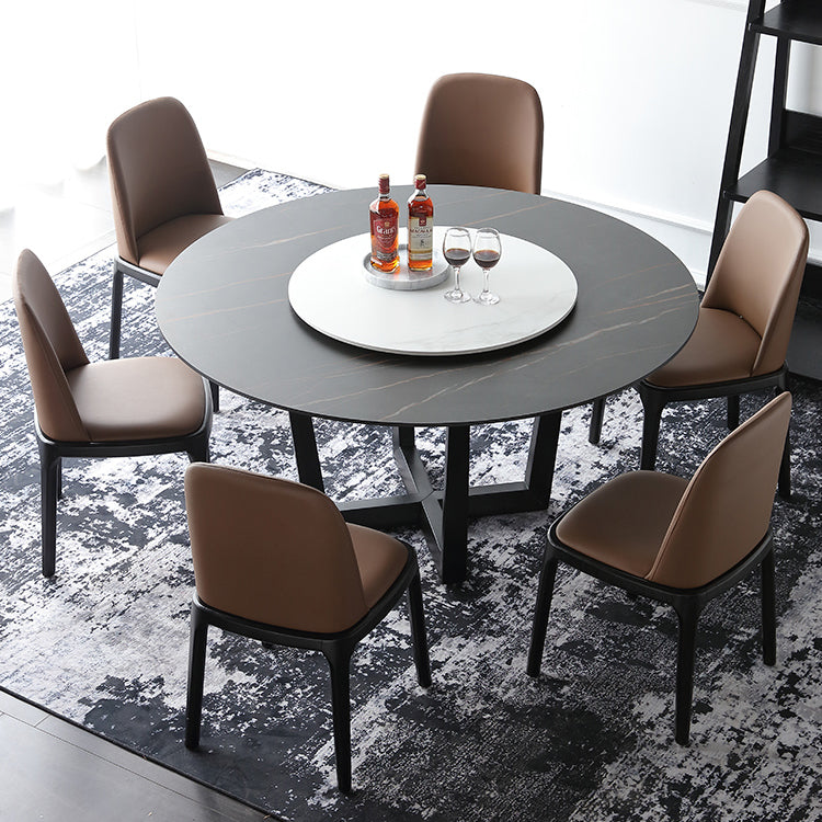 Round Dining Table Modern Sintered Top Stone Dining Table in Black