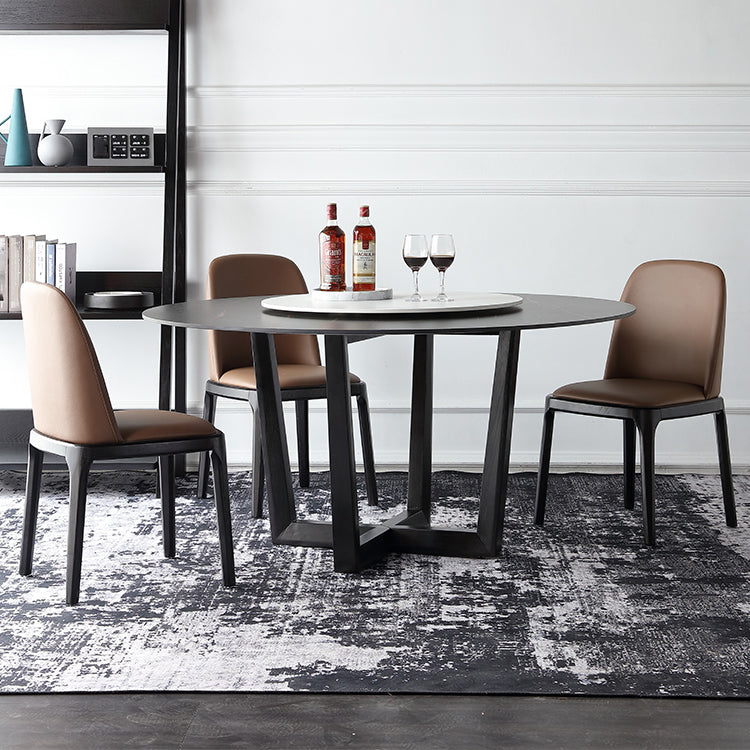 Round Dining Table Modern Sintered Top Stone Dining Table in Black