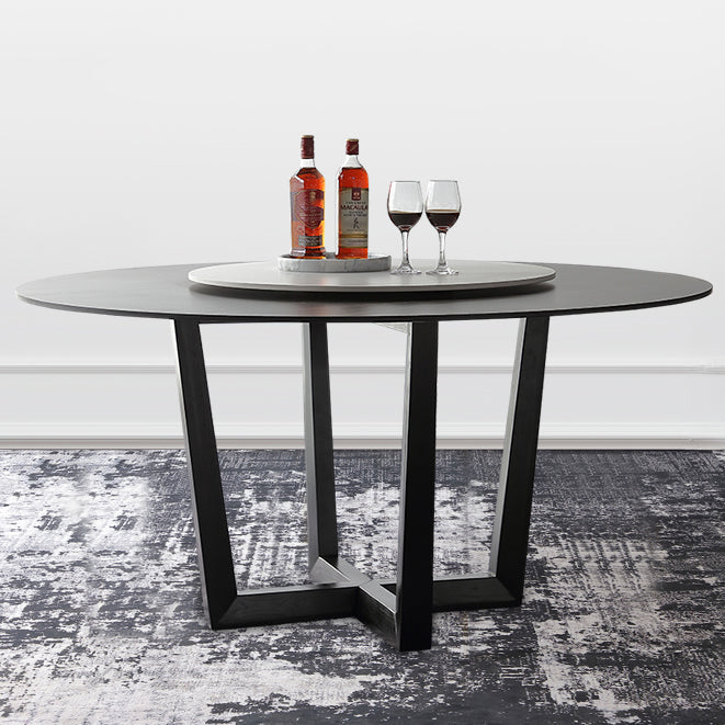 Round Dining Table Modern Sintered Top Stone Dining Table in Black