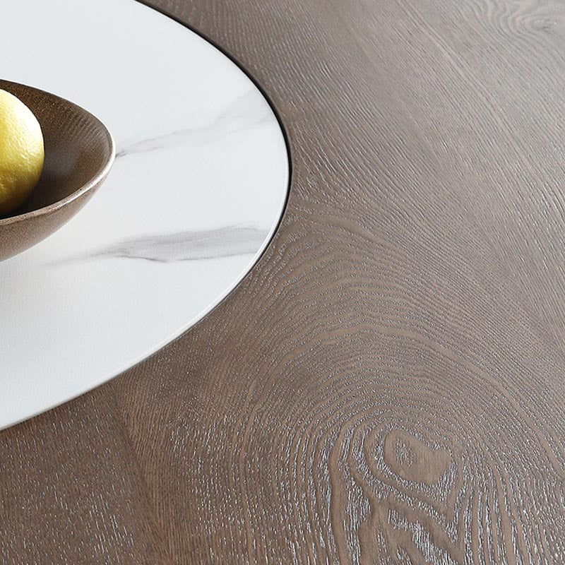 Round Convertible Dining Table Modern Solid Wood Pedestal Table in Brown