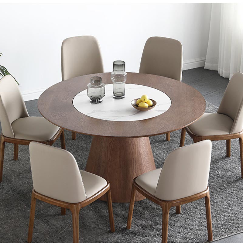 Round Convertible Dining Table Modern Solid Wood Pedestal Table in Brown