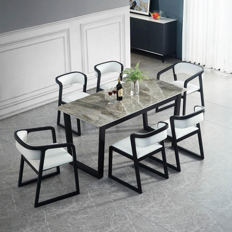 Modern Sled Dining Table Grey Stone Rectangle Home Kitchen Dinner Furniture