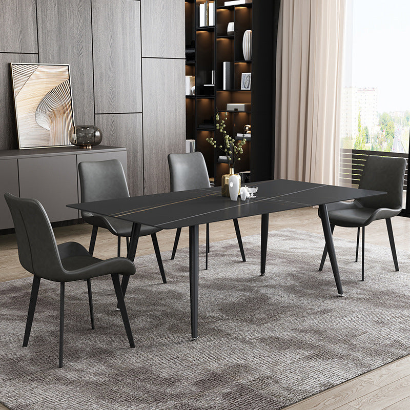 Industrial Dining Table with Black Stone Rectangle Dining Table for Kitchen
