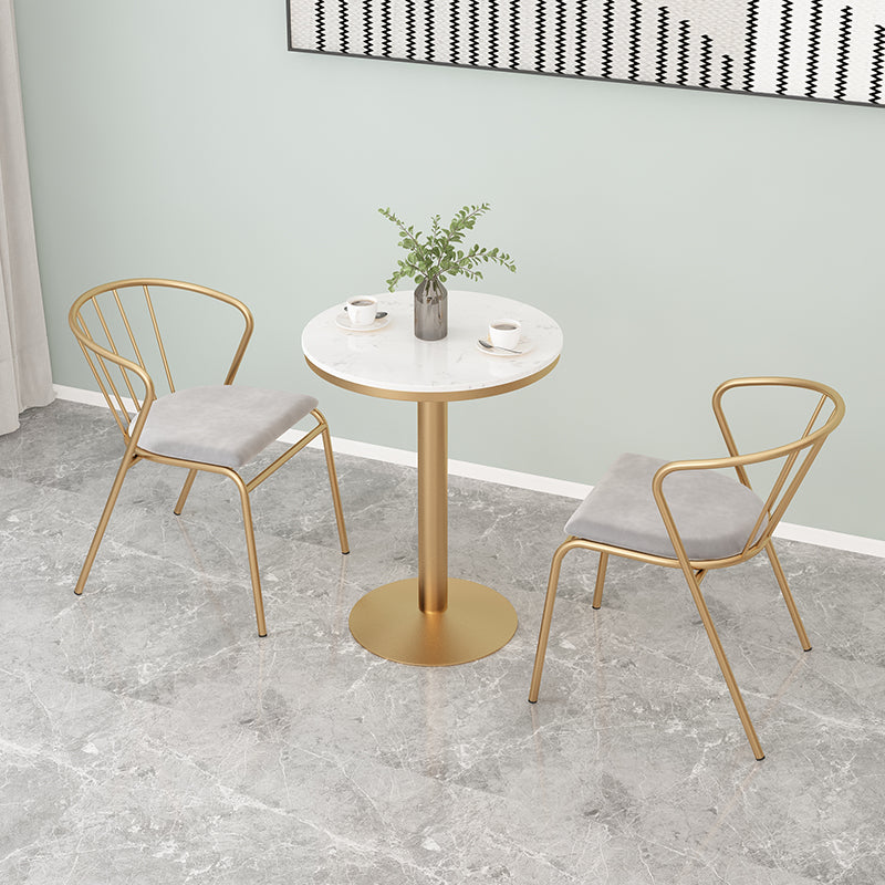 Metal Traditional Luxury Round Table White Stone Top Table with Pedestal Base