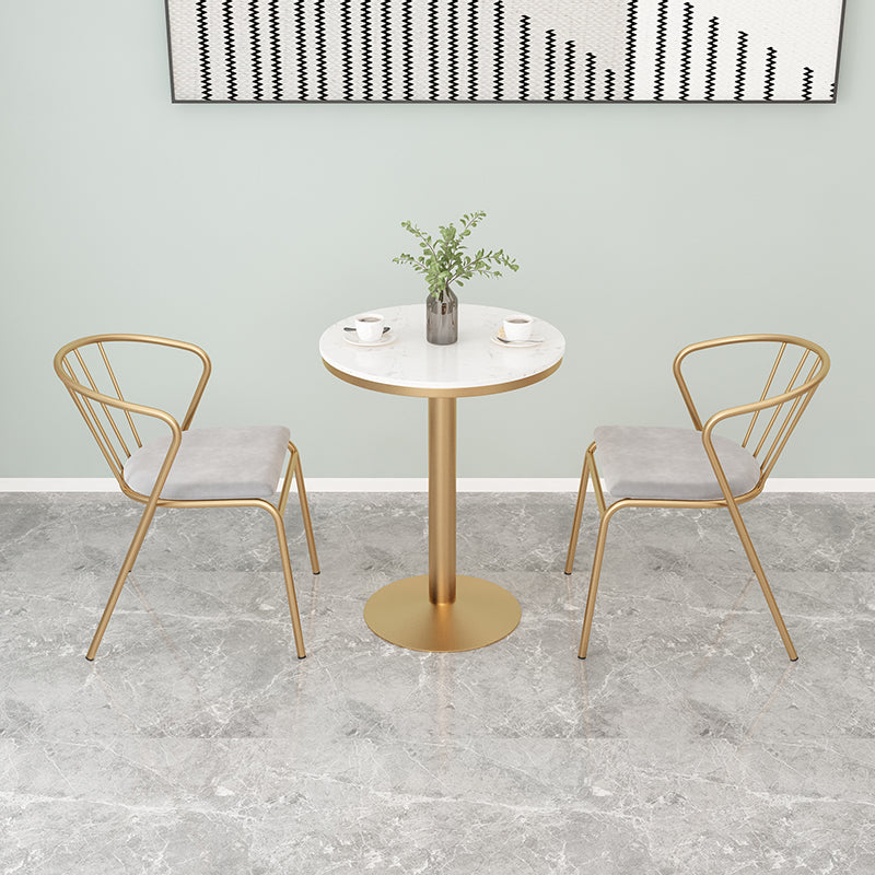 Metal Traditional Luxury Round Table White Stone Top Table with Pedestal Base