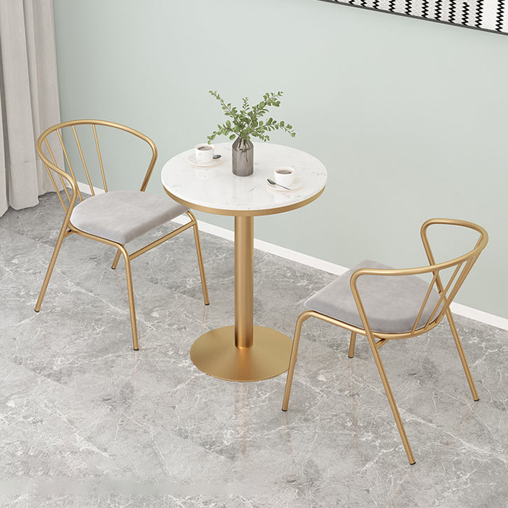 Metal Traditional Luxury Round Table White Stone Top Table with Pedestal Base