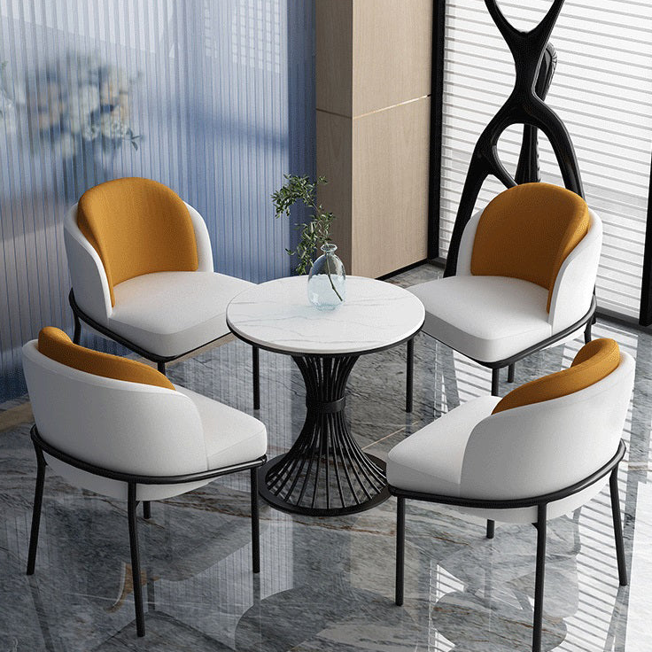 Traditional Luxury Round Dining Table Sintered Stone Top Table with Metal Pedestal