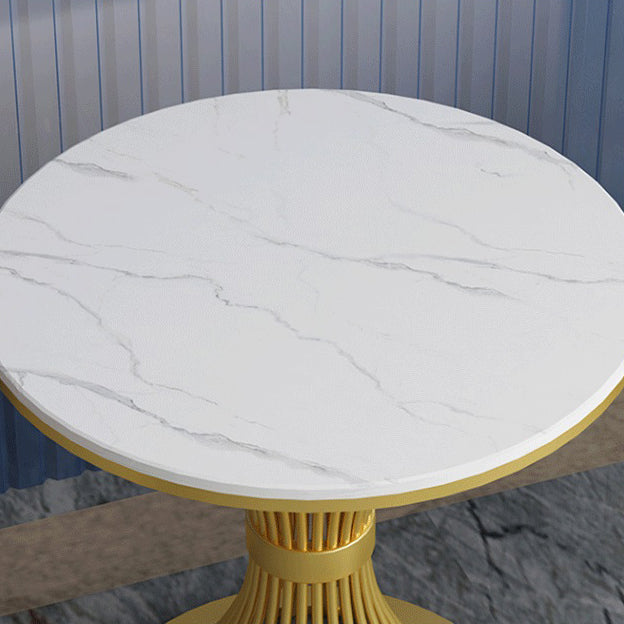 Traditional Luxury Round Dining Table Sintered Stone Top Table with Metal Pedestal