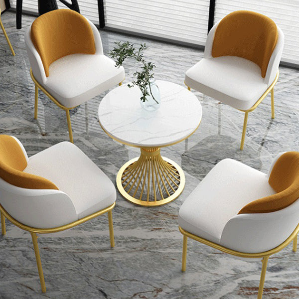 Traditional Luxury Round Dining Table Sintered Stone Top Table with Metal Pedestal