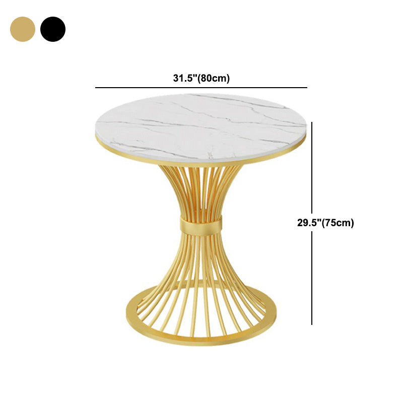 Traditional Luxury Round Dining Table Sintered Stone Top Table with Metal Pedestal
