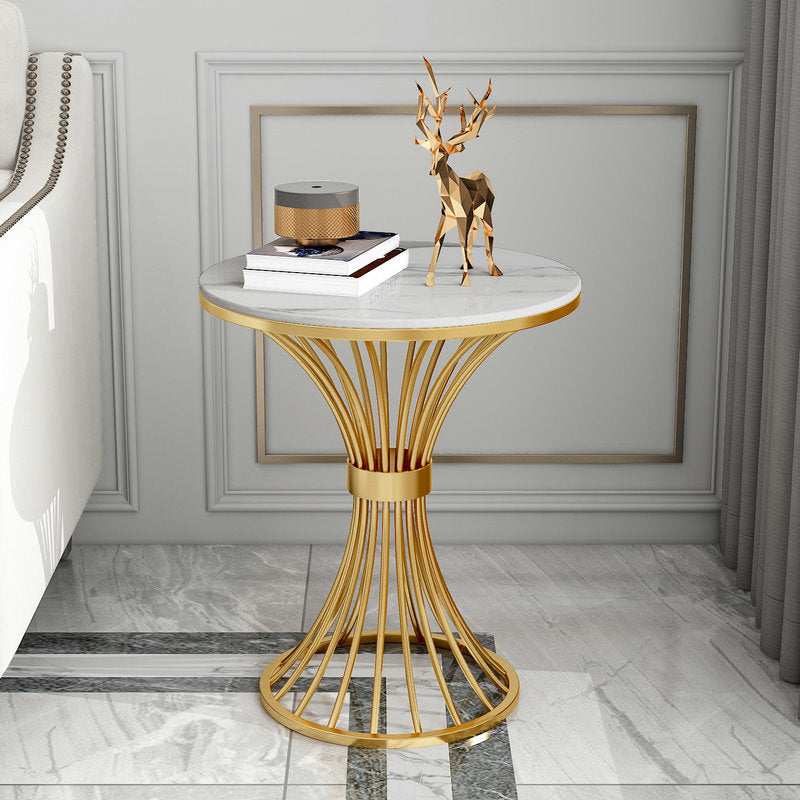 Metal Traditional Luxury Round Table 29.5"H Stone Top Dining Table with Pedestal Base