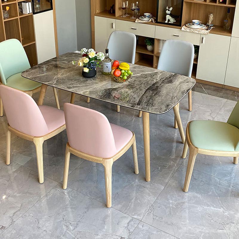 Modern Stone Top Dinner Table Natural Finish Legs Dinner Room Kitchen Table