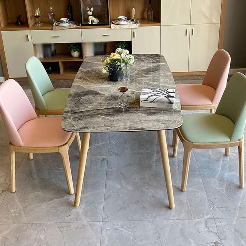 Modern Stone Top Dinner Table Natural Finish Legs Dinner Room Kitchen Table