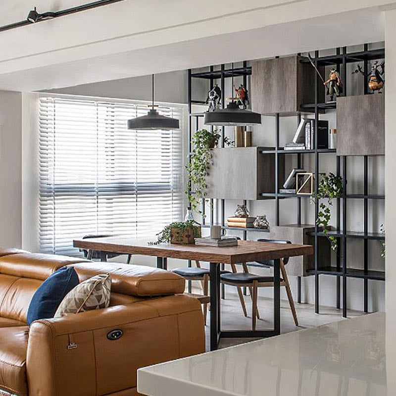 Rectangle Table Industrial Solid Wood Top Dining Table with Metal Base