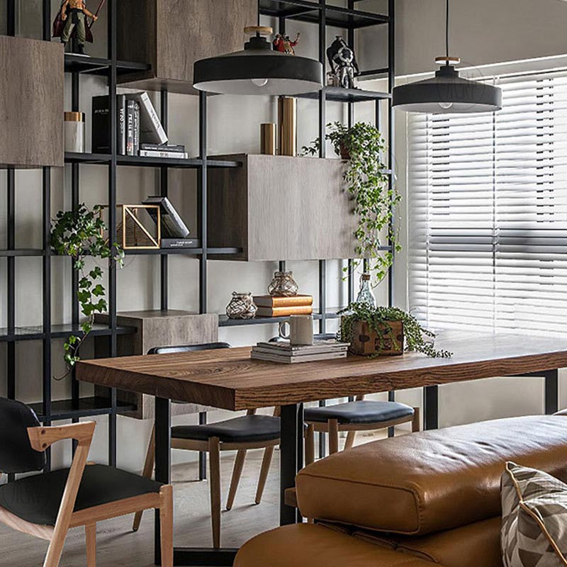 Rectangle Table Industrial Solid Wood Top Dining Table with Metal Base