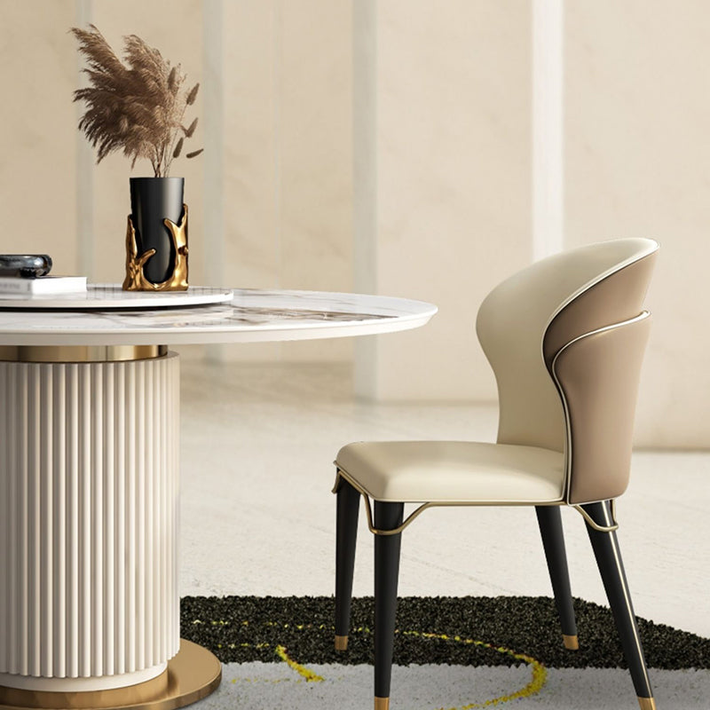 Contemporary Oak Wood Wingback Chair Matte Finish Faux Leather Chair with Black Legs