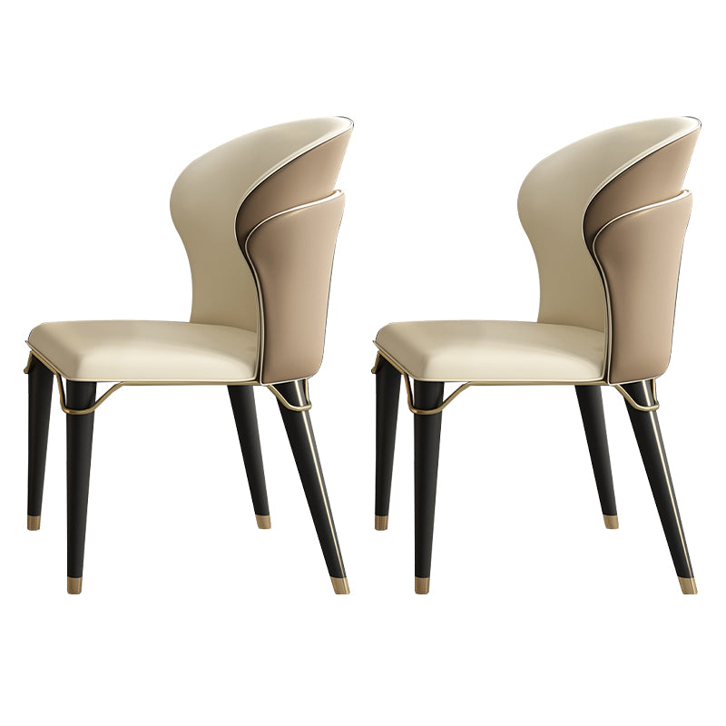 Contemporary Oak Wood Wingback Chair Matte Finish Faux Leather Chair with Black Legs