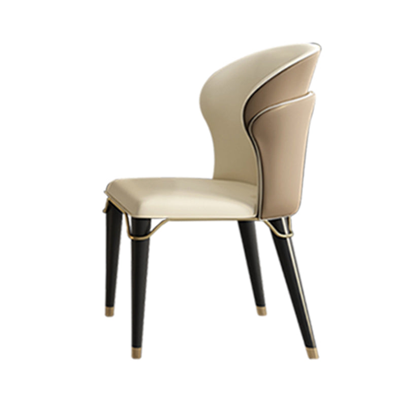 Contemporary Oak Wood Wingback Chair Matte Finish Faux Leather Chair with Black Legs