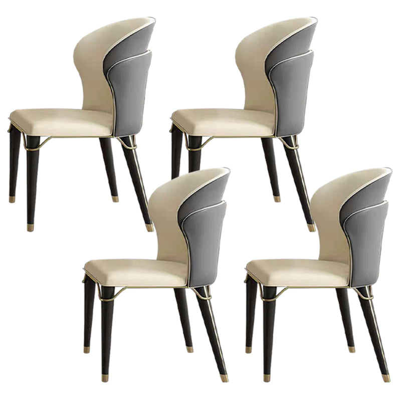 Contemporary Oak Wood Wingback Chair Matte Finish Faux Leather Chair with Black Legs