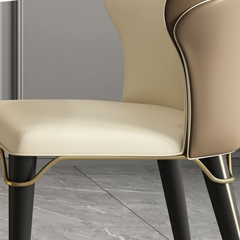 Contemporary Oak Wood Wingback Chair Matte Finish Faux Leather Chair with Black Legs