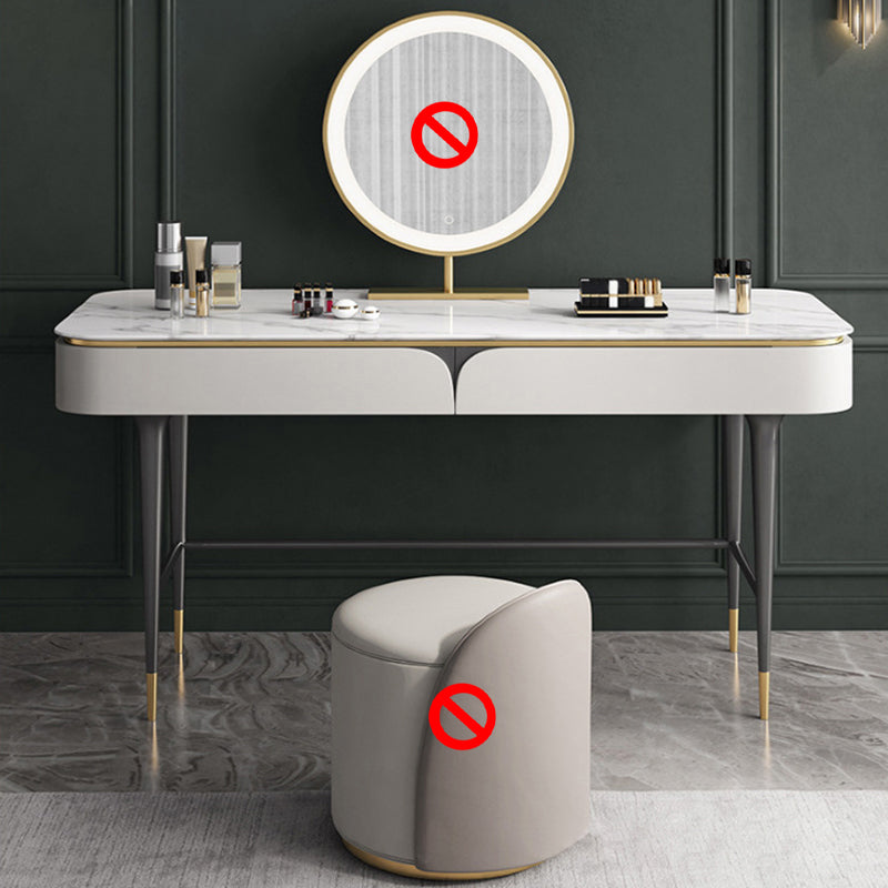 39.37" Wide Vanity Set with Stool Stone Top Makeup Vanity Table in White