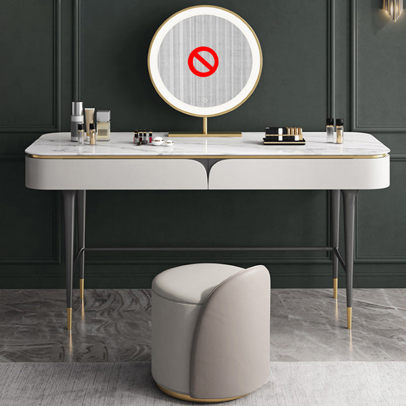 39.37" Wide Vanity Set with Stool Stone Top Makeup Vanity Table in White