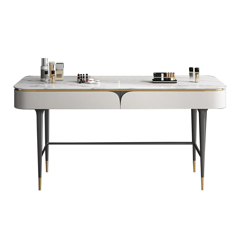 39.37" Wide Vanity Set with Stool Stone Top Makeup Vanity Table in White